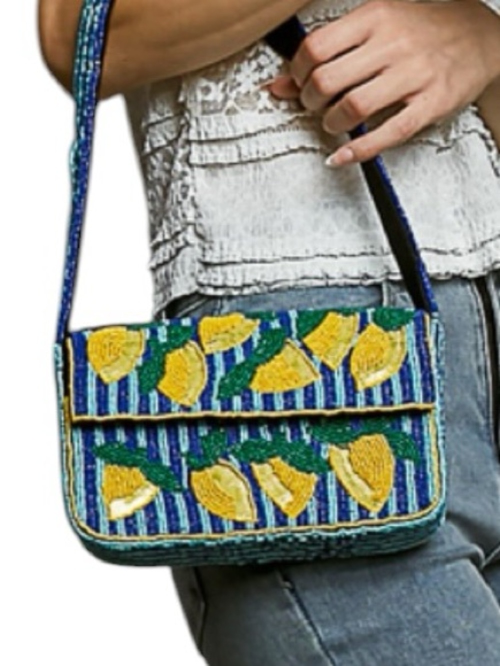 PB20:  POL NEW BEADED BAG (R16 BLUE MULTI) - Picture 2 of 2